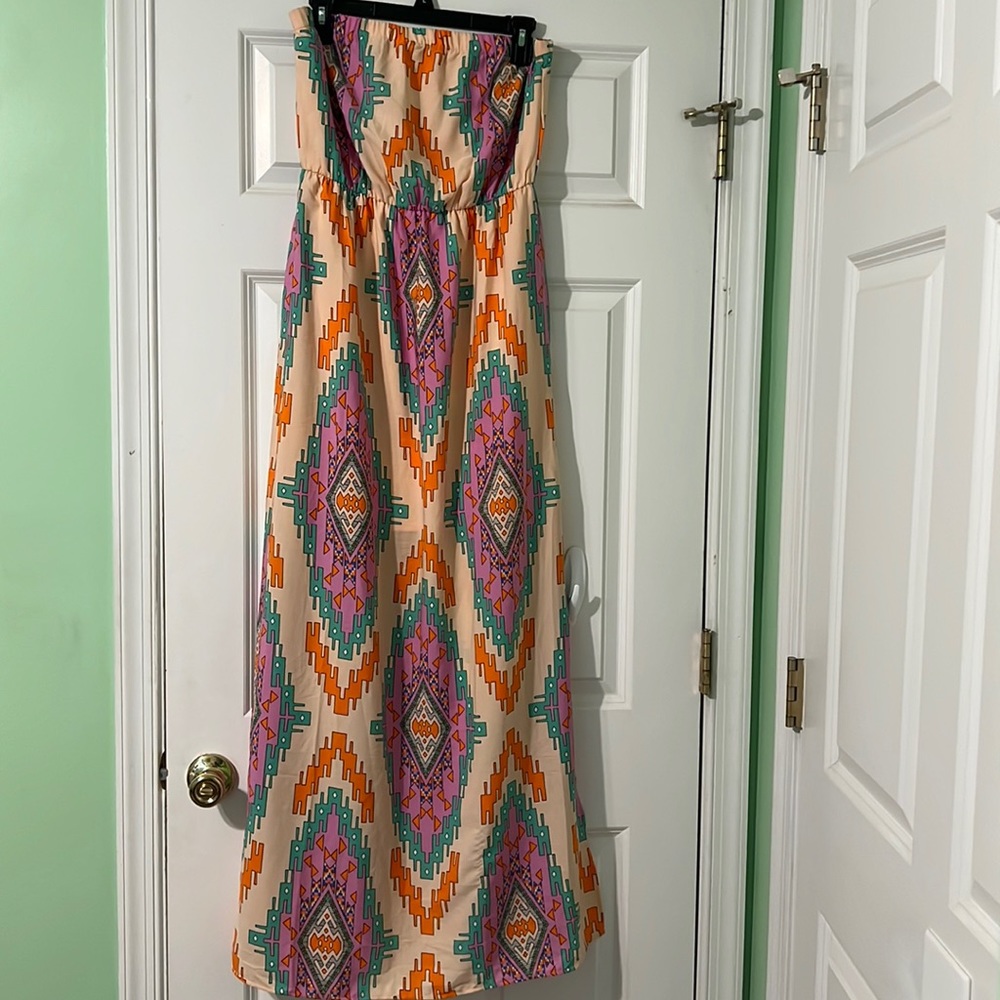 Pink owl size medium long strapless dress